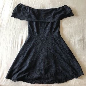 Off the Shoulder Dark Blue Lace Dress